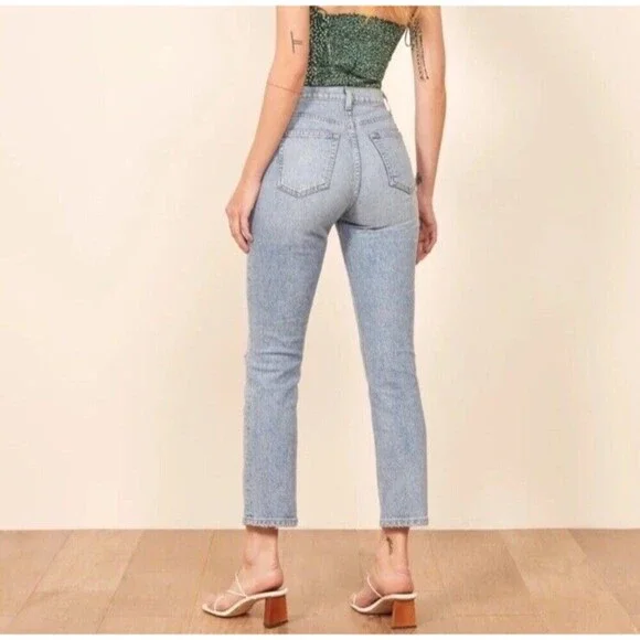 Reformation Liza High Rise Straight Cropped Jeans Montego Distressed Size 28 - Picture 2 of 10
